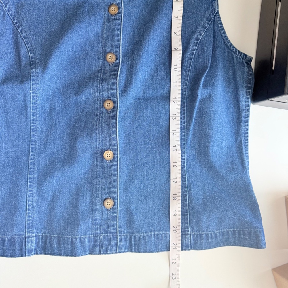 Vintage Y2K Talbots Button Down Denim Sleeveless Top Faux Suede Collar 90s SZ S - Picture 5 of 7